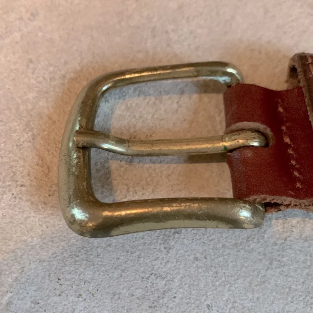 Leather S/M brown leather belt with multi color fabric